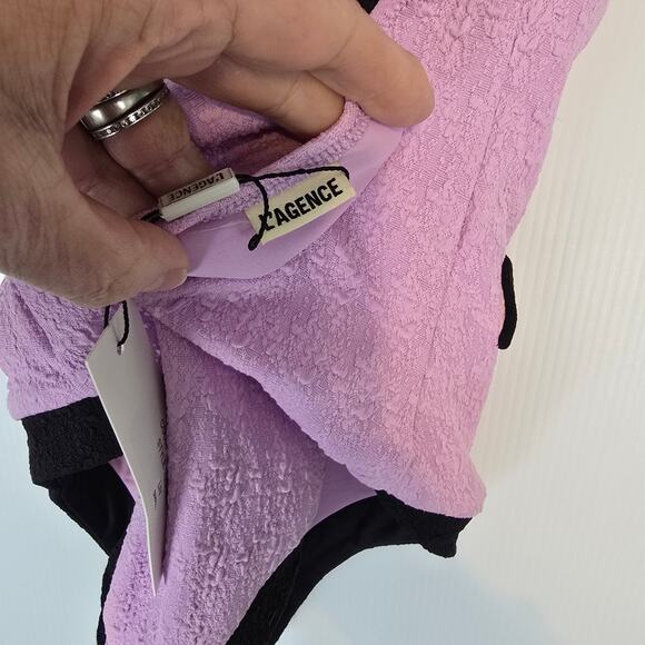 L'Agence Lisa Plunge Colorblock One Piece Swimsuit Light Violet Black Gold NEW - Picture 4 of 11